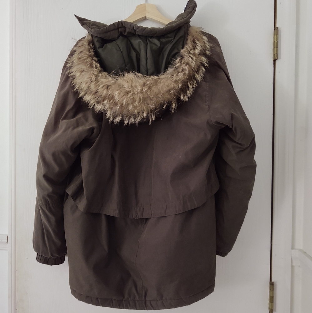 GENUINE FUR hooded oversized winter coat - Picture 1 of 3